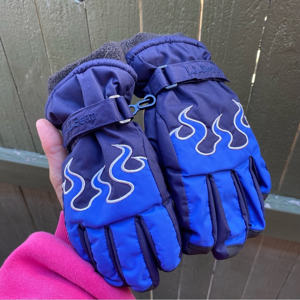 L.L. Bean Kids Mittens with Blue Flame Design